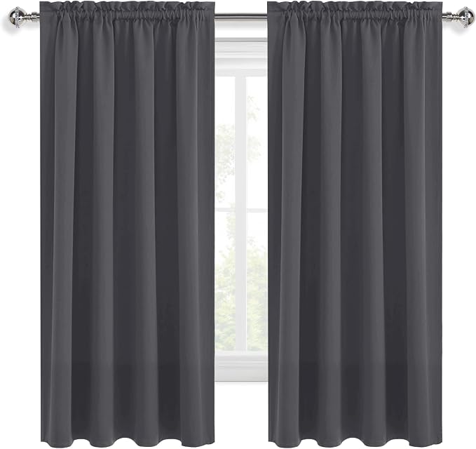 DWCN Blackout Curtains for Bedroom 42 x 54 Inch Long Dark Grey 2 Panels | Room Darkening, Thermal Insulated, Light Blocking, Rod Pocket Drapes, Noise Reducing Window Treatments