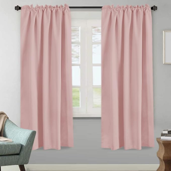 H.VERSAILTEX Blackout Curtains Thermal Insulated Window Treatment Panels Room Darkening Blackout Drapes for Living Room Back Tab/Rod Pocket Bedroom Draperies (2 Panels, Baby Pink, 52 x 72 Inch)