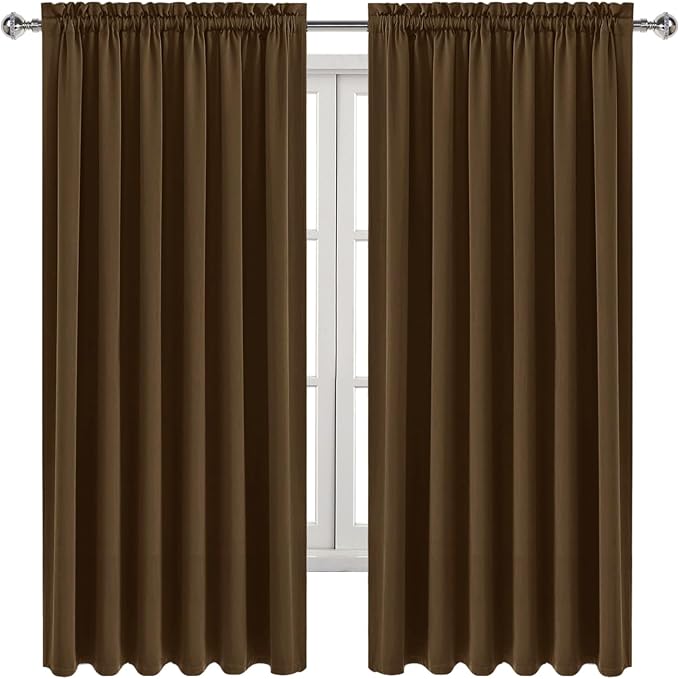DWCN Wide Blackout Curtains for Bedroom Living Room 70 x 63 Inch Long Brown | Room Darkening, Thermal Insulated, Light Blocking, Rod Pocket Drapes, Noise Reducing Window Treatments