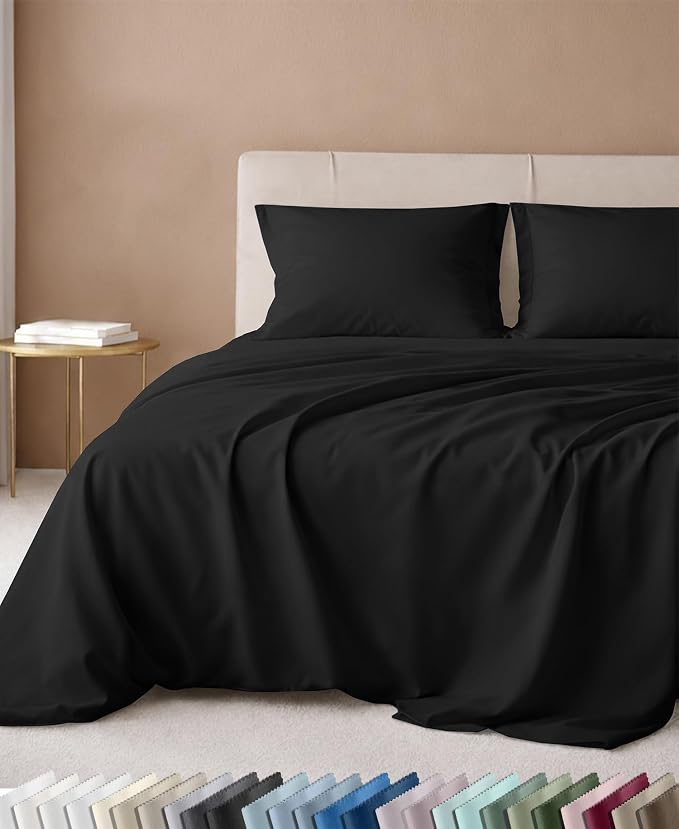California Design Den 600 Thread Count Deep Pocket Queen Sheets Set, Black | 100% Cotton Sateen Backed by Good Housekeeping Seal, Soft & Smooth, 16" Deep Pocket, All-Around Elastic, Durable, Easy Care