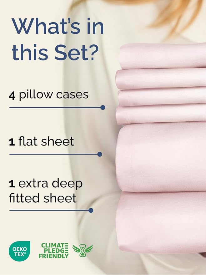 Extra Deep Cal King Sheet Set - 6 Piece Cooling Bed Sheets - Lavender Pink | Hotel Luxury Bed Sheets Set, Easy & Secure Fit, Ultra-Soft, Wrinkle & Fade Free, Comfy Sheets Set with Extra Deep Pockets