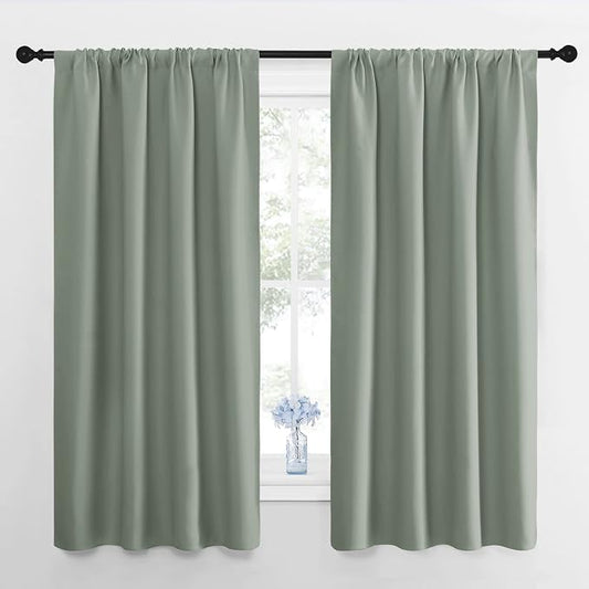 NICETOWN Window Curtains Blackout Drapes - Thermal Insulated Solid Rod Pocket Blackout Curtains/Draperies for Living Room (Greyish Green, One Pair, 42 by 63-Inch)