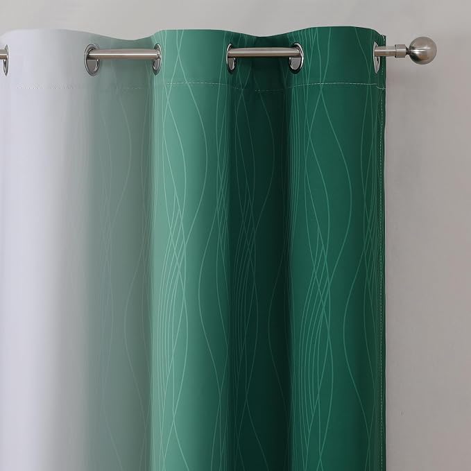 Green and Greyish White Blackout Curtains 42Wx54L 2 Panels | Ombre Curtains for Bathroom 54 Inches Long,Thermal Insulated,Room Darkening,Energy Saving,Grommet Window Bedroom Drapes
