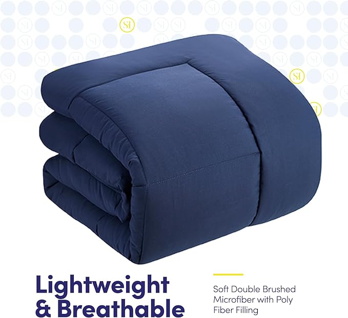 Sweet Home Collection 5 Piece Comforter Set Bag Solid Color All Season Soft Down Alternative Blanket & Luxurious Microfiber Bed Sheets, Navy, Twin