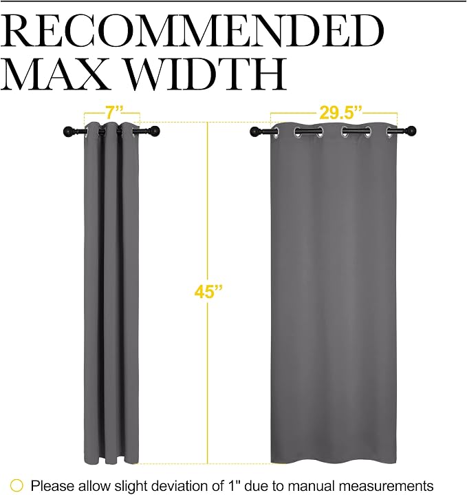 NICETOWN Grey Blackout Curtains for Bedroom 34" Wide x 45" Long 2 Panels | Thermal Insulated Grommet Top Draperies Drapes for Basement, Light Blocking Noise Reducing Window Treatments Home Decor