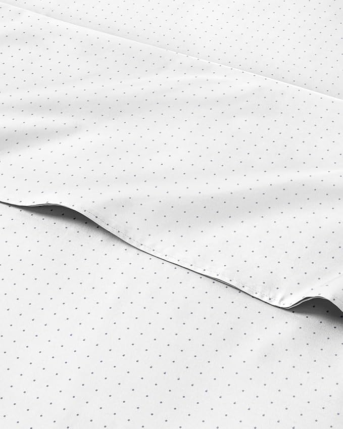 Queen 4 Piece Striped Sheet Set - Breathable & Cooling - Light Blue Dots | 1 Flat, 1 Fitted & 2 Pillowcases w/ Deep Pockets, Luxury Striped Bedding, Soft, Breathable & Cooling, Wrinkle & Fade Free