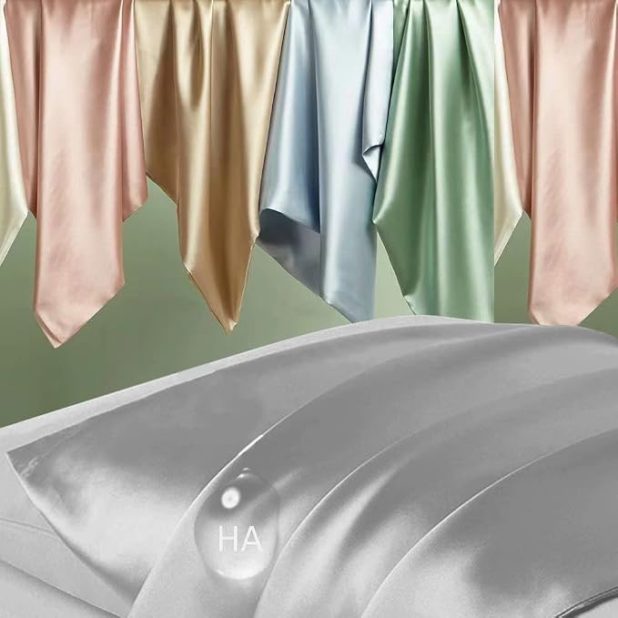 Silk Pillowcase 2 Pack, Mulberry Silk Pillow Cases Queen Size Set of 2, Anti Acne Silk Pillowcase for Hair and Skin, Natural Silk Satin Pillowcases Gifts for Women Men 2 Pack with Hidden Zipper, Grey