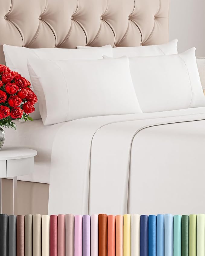 King 6 Piece Bed Sheet Set - Breathable & Cooling Sheets - Antique White | Ultra Soft Hotel Luxury Bedding Set w/ 8-16 Inch Deep Pockets - 1 Flat & 1 Fitted Sheet & 4 Pillowcases - Wrinkle & Fade Free