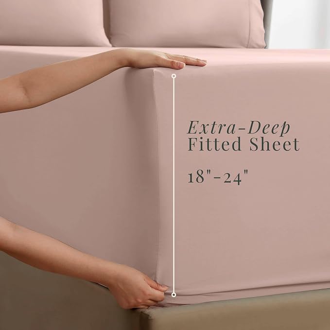 Hearth & Harbor Bed Sheets, Luxury Soft 6 Piece Bed Sheet Set Extra Deep Pocket Fitted Sheets Fits Mattress up to 21", Double Brushed Bedding Sheets & Pillowcases,