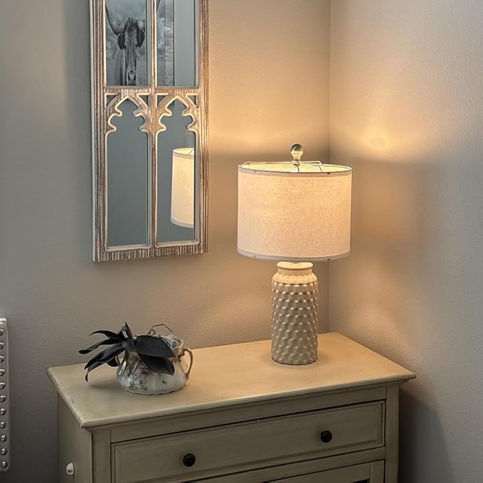 USumkky 20.5" Ceramic Table Lamps Set of 2 - Modern Farmhouse & Boho Style, Bedside Nightstand Lamps for Bedroom, Living Room End Table Lamps, Small Desk Lamp(Cream)