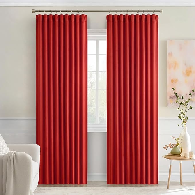 MIULEE Christmas Red Back Tab Blackout Curtains 52x84 Inch Length 2 Panels | Rod Pocket Pinch Pleated, Thermal Insulated, Room Darkening, Light Blocking, Privacy Curtains for Living Room Bedroom