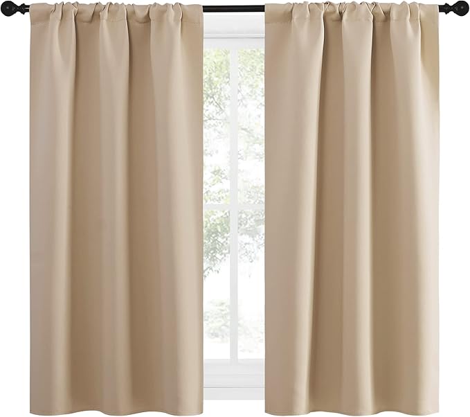 NICETOWN Biscotti Beige Blackout Curtains for Window 34" w x 54" L 2 Panels | Home Decoration Light Noise Reducing Thermal Insulated Draperies with Rod Pocket Top, Light Blocking Noise Reducing Decor