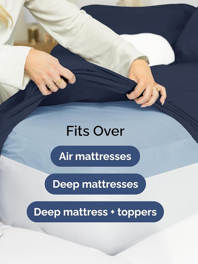Extra Deep Twin Sheet Set - 4 Piece Breathable & Cooling Sheets - Navy Blue | Hotel Luxury Bed Sheets Set, Easy & Secure Fit, Ultra-Soft, Wrinkle & Fade Free, Comfy Sheets Set with Extra Deep Pockets
