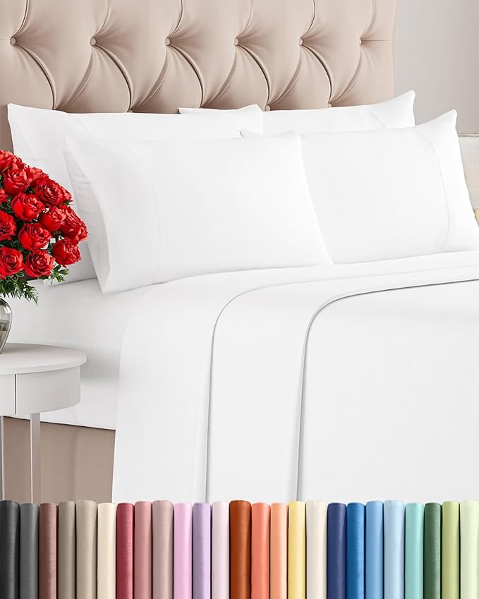 King 6 Piece Bed Sheet Set - Comfy, Breathable & Cooling Sheets - White | Ultra Soft Hotel Luxury Bedding Set w/ 8-16 Inch Deep Pockets - 1 Flat & 1 Fitted Sheet & 4 Pillowcases - Wrinkle & Fade Free