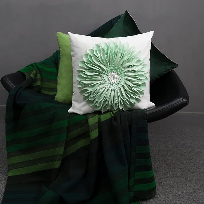 OiseauVoler 3D Sunflower Throw Pillow Cover Decorative Handmade Cushion Cover Pillowcase for Couch Living Room Home Decor 18 x 18 Inch Mint Green