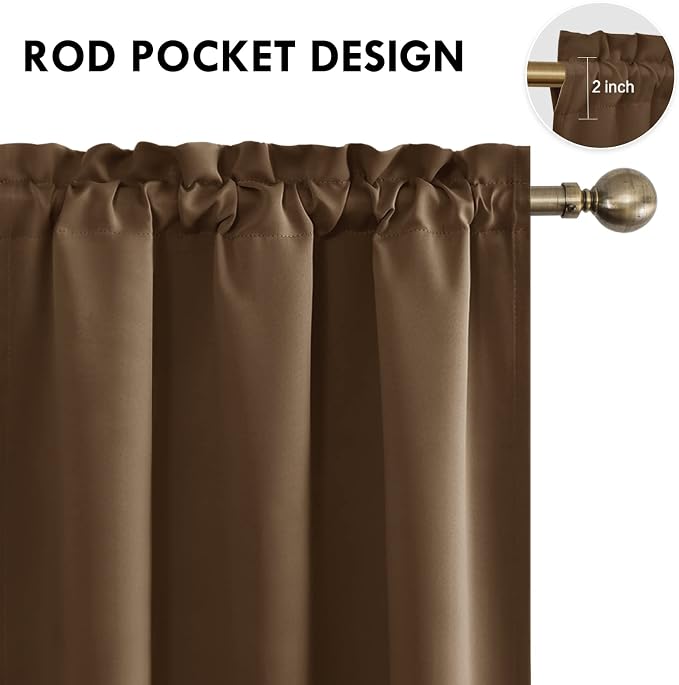 DWCN Blackout Curtains for Bedroom Living Room 42 x 45 Inch Long Brown | Room Darkening, Thermal Insulated, Light Blocking, Rod Pocket Drapes, Noise Reducing Window Treatments