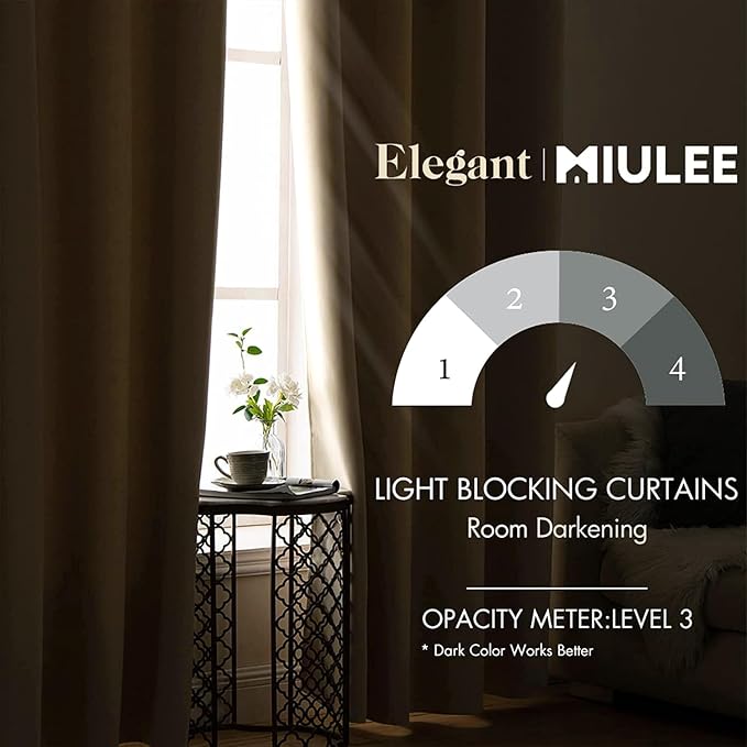 MIULEE Cream Beige Blackout Bedroom Curtains 63 Inch Long Light Blocking | Grommet Top, Room Darkening Window Drapes, Privacy Protection, Thermal Insulated, Heat Blocking