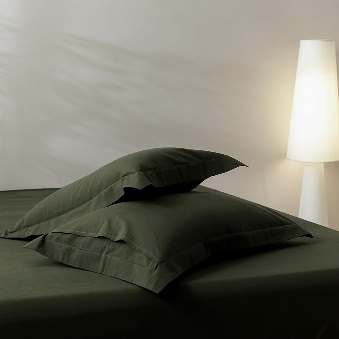 BDEAR 3Pcs Olive Green Duvet Cover Set Oversized Queen Size 98" L x 98" W | 100% Washed Cotton, 1 Duvet Cover with 2 Pillowcases, Zipper Closure, OEKO TEX Standard,8 Corner Ties,Linen-Liked Texture