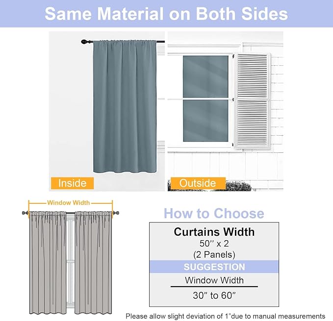 Simplebrand Stone Blue Blackout Curtains for Bedroom 102 Inches Long 2 Panels, Solid Thermal Insulated, Energy Saving Living Room Window Treatment Curtains Blackout Drapes, W50 x L102 Inch, Stone Blue