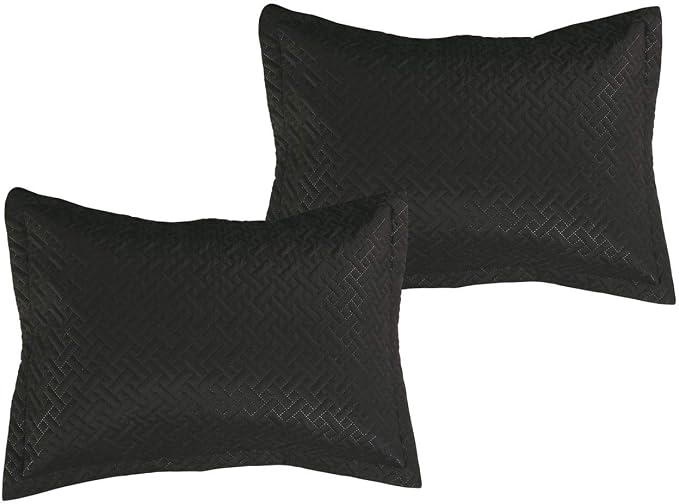 Legacy Decor 3 PCS Squared Stitched Pinsonic Reversible All Season Bedspread Quilt Coverlet Oversized, Queen Size, Black Color