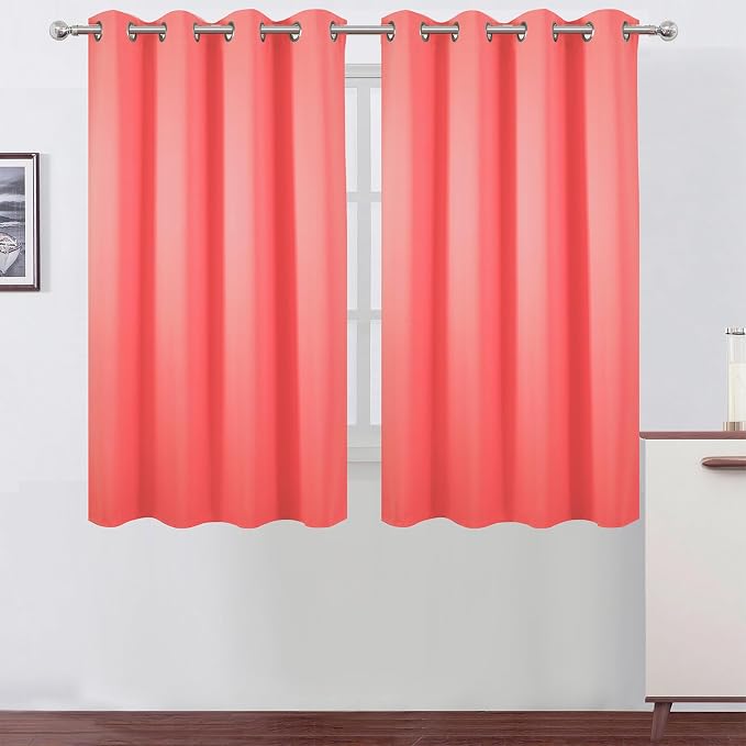 Blackout Curtains 52 x 45 inch Coral Curtains Set of 2 Panels/Thermal Insulated Room Darkening Bedroom Curtains