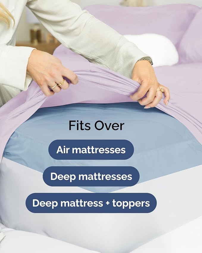 Extra Deep Flex Top Split Head King Sheet Set - 6 Piece Breathable and Cooling Sheets - Hotel Luxury Bedding for Women, Men, Kids & Teens - Easy Secure Fit - Extra Deep Pockets - Light Lavender