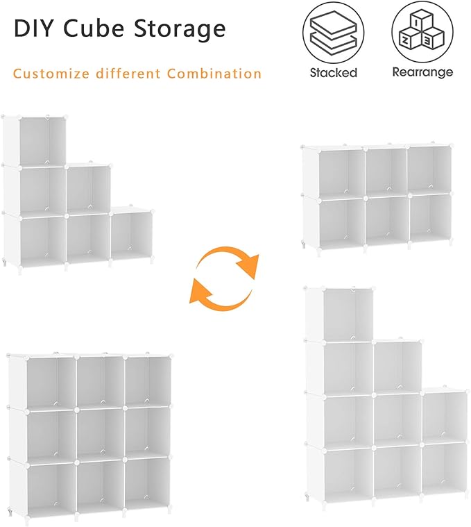 AWTATOS Closet Organizers and Storage, 6 Cube Storage Organizer, White | Portable Closet Storage Shelves, DIY Stackable Storage Cube Book Shelf, Plastic Clothes Organizer Shelving for Bedroom, Home
