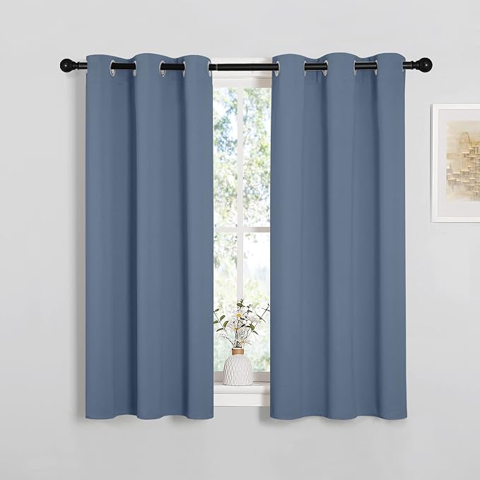 NICETOWN Kitchen Curtains, Stone Blue, 34" W x 45" L, 2PCs | Small Window Curtains & Drapes Thermal Insulated Solid Grommet Panels for Cupboard, Loft, Cafe, Dining Room