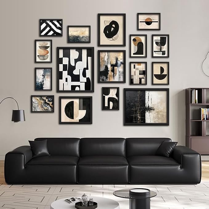ANERZA 16 PCS Black and White Abstract Wall Art Decor, Minimalist Gallery Wall Prints for Bedroom, Boho Posters for Living Room Aesthetic, Collage Kit Pictures, Dorm Home Decor