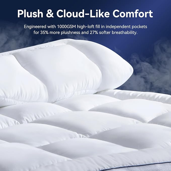 Dual Layer 4 Inch Memory Foam Mattress Topper Full, 2 Inch Cooling Gel Memory Foam and 2 Inch Soft Pillow Top Mattress Pad Cover for Back Pain Relief, with Elastic 21" Deep Pocket