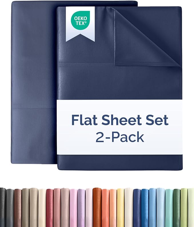 Twin XL Size Flat Sheet - Pack of 2, College Dorm Essentials - Navy Blue | Ultra-Soft, Comfy, Breathable & Cooling, College Dorm Room, Fade & Wrinkle Free, Stain & Shrink Resistant Bedding, Oeko-Tex