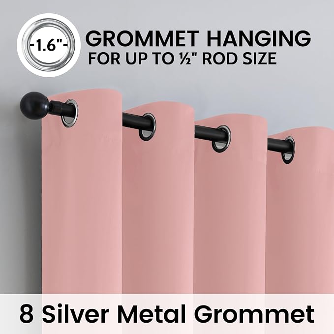 SimpleHome Peach Pink 100% Blackout Curtains Room Darkening Living Room 63 | Curtains for Bedroom,Thermal Insulated Grommet Window Drapes,Curtains for Living Room with Black Back,38 x 63 Inch,2 Panels