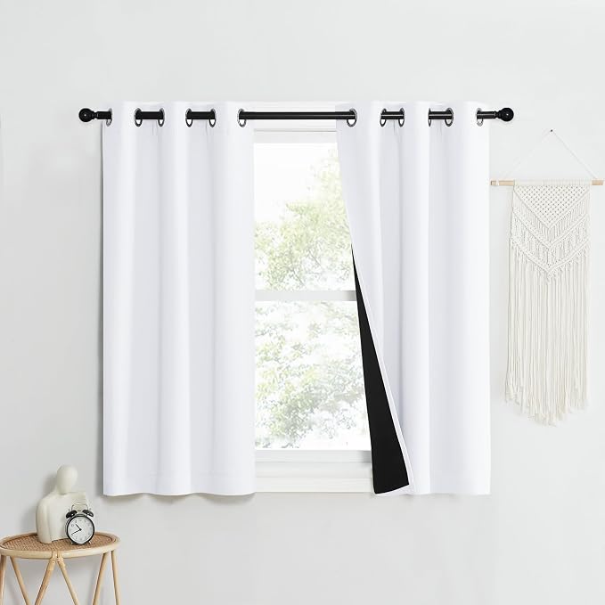 NICETOWN Pure White Blackout Curtains for Kitchen 37" w x 50" L 2 Panels | 100% Blackout Lined 2 Thick Layers Thermal Insulated Drapes for Small Window, Light Blocking Room Darkening Home Decor