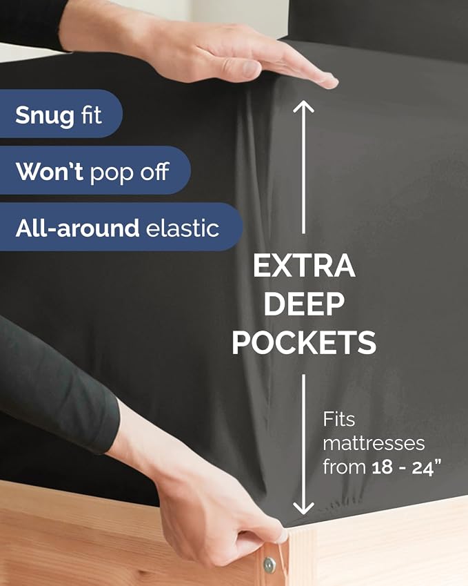 2 Pack Extra Deep Twin XL Fitted Sheets with Extra Deep Pockets - Charcoal | Hotel Luxury Bottom Fitted Sheets Only, Soft, Fade & Wrinkle Free, Breathable & Comfy, All Around Elastic Fitted Sheets