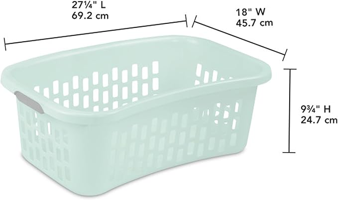 Sterilite 24 Pack HipHold Laundry Basket, Plastic Rectangle Clothes Hamper with Comfort Grip Handles & Reinforced Rim, 1.5 Bushel Capacity, Mint