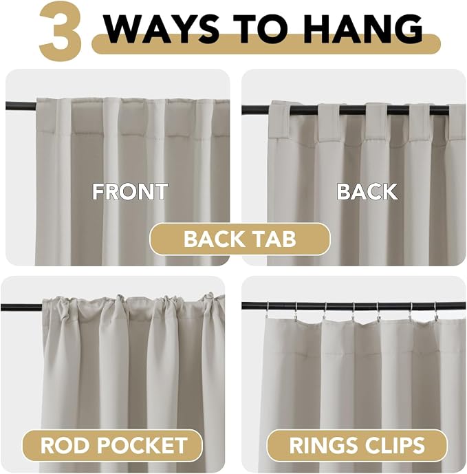 H.VERSAILTEX Blackout Curtains Thermal Insulated Window Treatment Panels Room Darkening Blackout Drapes for Living Room Back Tab/Rod Pocket Bedroom Draperies, 52 x 72 Inch, Stone, 2 Panels