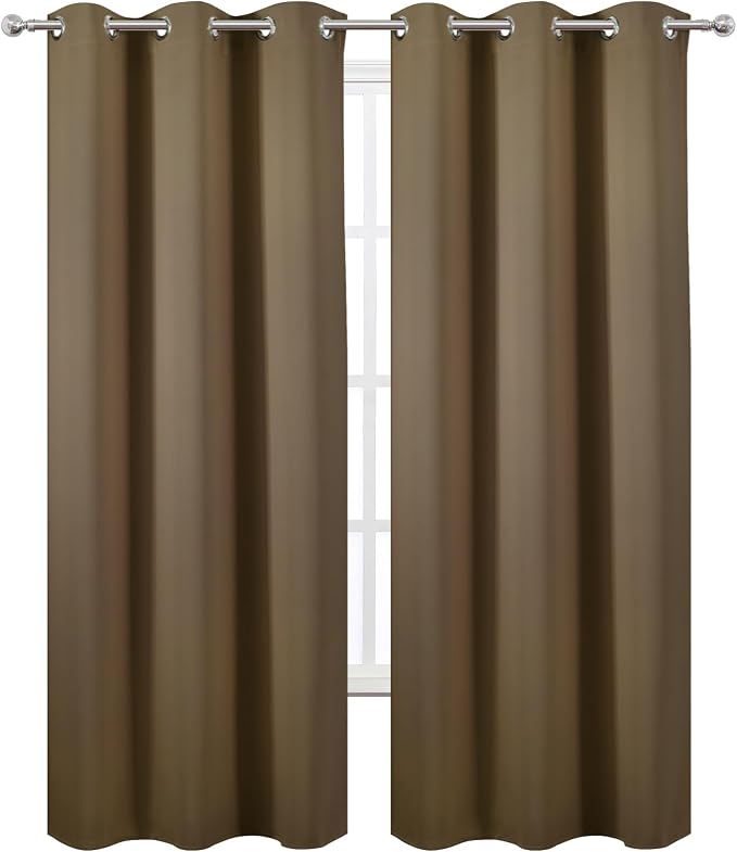 Brown Thermal Blackout Curtains/38 x 84 Inch/Set of 2 Panels Room Darkening Curtains for Bedroom