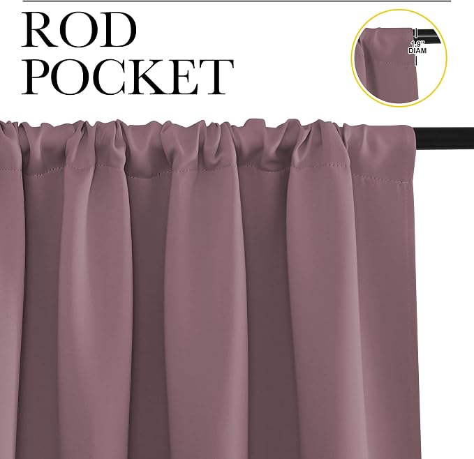 NICETOWN Dry Rose Blackout Curtains for Living Room 42" w x 63" L 2 Panels | Darkening Window Panels Easy-Care Solid Thermal Insulated Draperies Drapes for Daughter Room Bedroom, Light Blocking Decor