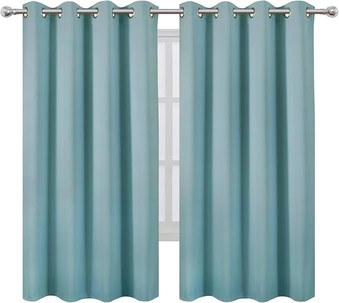 Stone Blue Blackout Curtains 66 x 63 Inch Length/Set of 2 Curtain Panels/Thermal Insulated Room Darkening Blackout Curtains for Bedroom