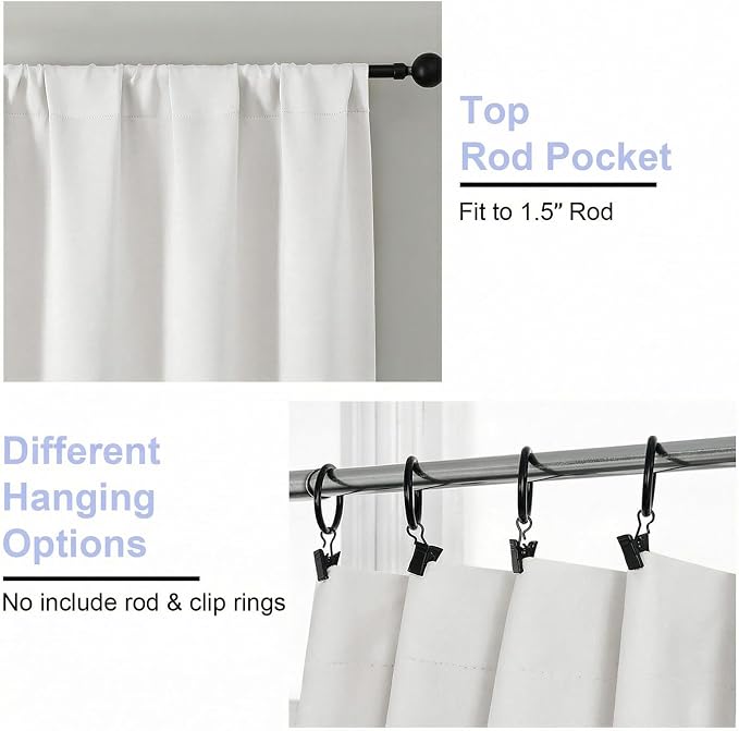 Simplebrand Ava Ivory Light Filtering Curtains for Bedroom 63 Inch Length 2 Panels Set, Privacy Thermal Insulated Rod Pocket Door Window Curtains for Patio French Door Front Door, W40 x L63 Inch
