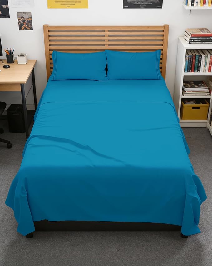 Full XL Sheets - 4 Piece Full XL Sheet Set - Cool & Breathable - Denim Blue | Hotel Luxury Bedding for Women & Men with Deep Pockets, Ultra-Soft, Comfy, Easy-Fit, Wrinkle Free & Fade Resistant, Oeko-Tex