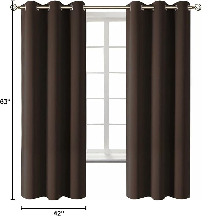 BGment Brown Blackout Curtains for Bedroom 63 Inch Long - 2 Panels | Grommet Top, Black Out, Room Darkening, Sunblock, Thermal Insulated, Window Drapes for Kids Boys Room, 42x63 Inch