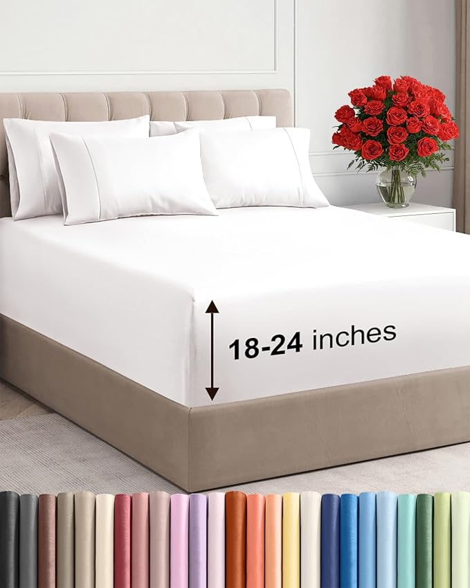 Extra Deep King Sheet Set - 6 Piece Breathable & Cooling - Antique White | Hotel Luxury Bed Sheets Set, Easy & Secure Fit, Ultra-Soft, Wrinkle & Fade Free, Comfy Sheets Set with Extra Deep Pockets