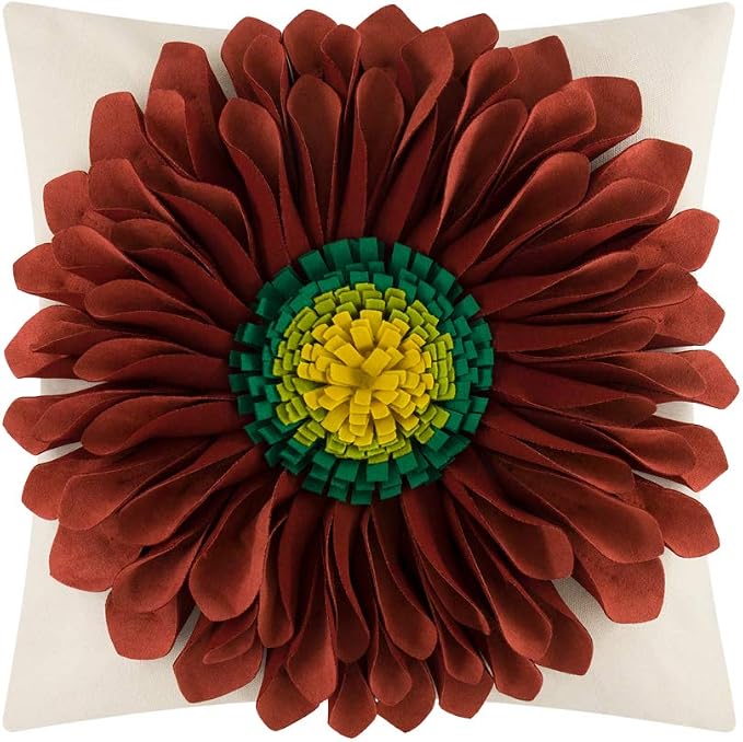 OiseauVoler 3D Sunflower Throw Pillow Covers Decorative Floral Pillowcases Cushion Cases Home Sofa Bed Guest Room Decor Rust Red 18x18 Inches