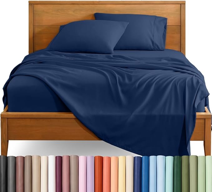 Bare Home Cal King Sheet Set - 1800 Ultra-Soft (California King, Dark Blue) | Deep Pockets 6 to 15 Inches, Breathable, Hypoallergenic, Hotel Luxury, Easy Fit, Soft, All-Season