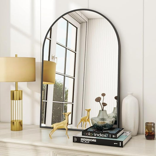 Arched Wall Mirror, 24 x 36 inch Arch Bathroom Mirror Black | Wall Mounted Vanity Mirror with Arch Metal Frame, Modern Bathroom Vanity Mirror for Bedroom, Living Room, Hanging or Leaning