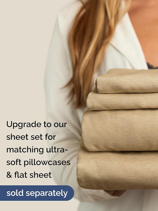 Extra Deep Queen Fitted Sheet - Single Fitted Sheet Only - Heathered Tan | Easily Fits 18 inch to 24 inch Mattress, Soft, Wrinkle Free, Breathable & Comfy, Extra Deep Pockets Hotel Luxury Fitted Sheet