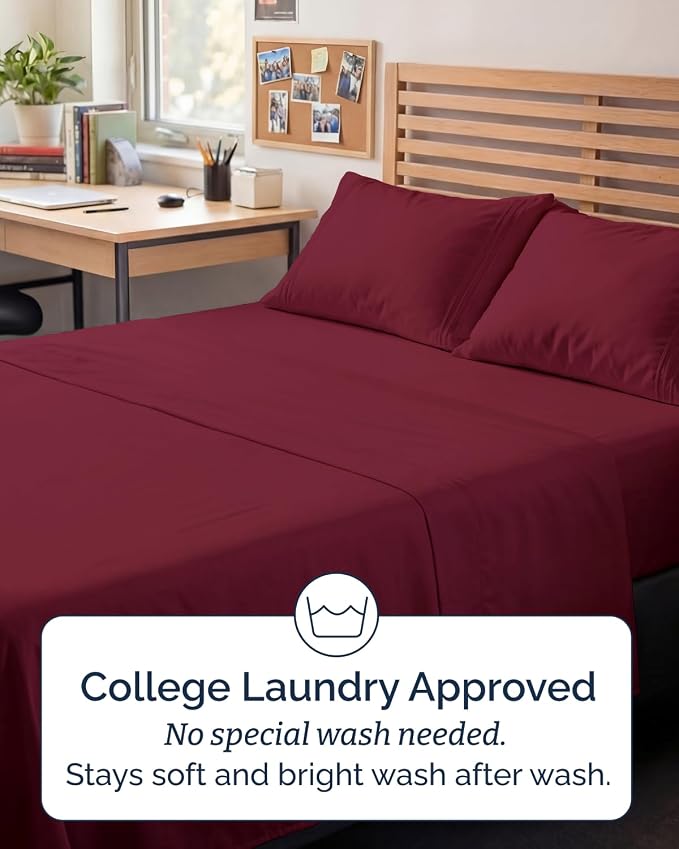 Full XL Sheets - 4 Piece Full XL Sheet Set - Cool & Breathable - Burgundy | Hotel Luxury Bedding for Women & Men with Deep Pockets, Ultra-Soft, Comfy, Easy-Fit, Wrinkle Free & Fade Resistant, Oeko-Tex