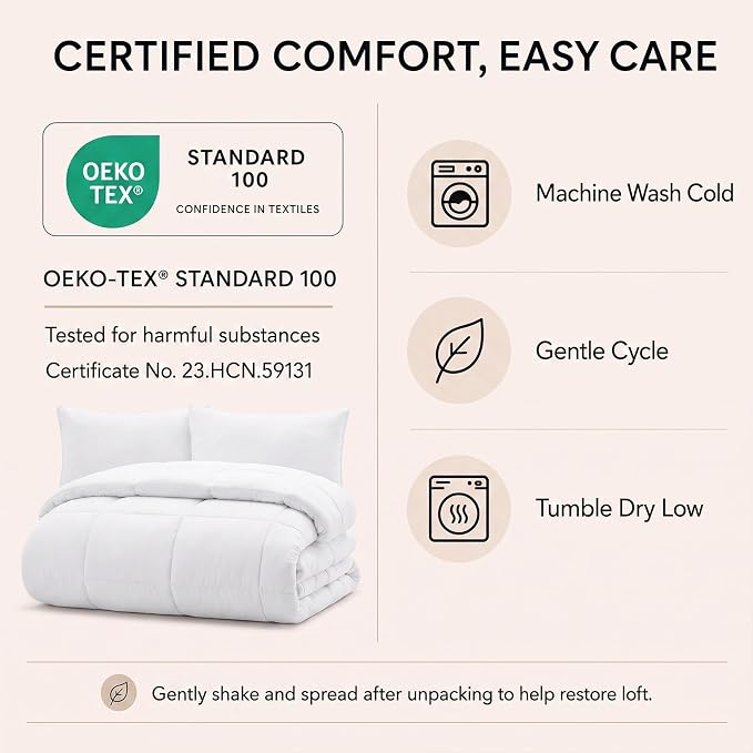 Full Size Comforter Sets White - 7 Pieces Bed in a Bag | OEKO-TEX Certified, All-Season, Bedroom, Guest Room, Down-Alternative Comforter + Flat & Fitted Sheets + 4 Pillowcases