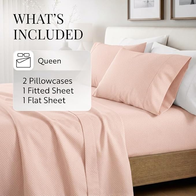 Linen Market Patterned Microfiber Queen Sheet Set 4 Piece – Oeko-TEX Certified Ultra Soft & Wrinkle-Free - 16" Deep Pocket Sheets - Easy Care Queen Size - My Heart Pink